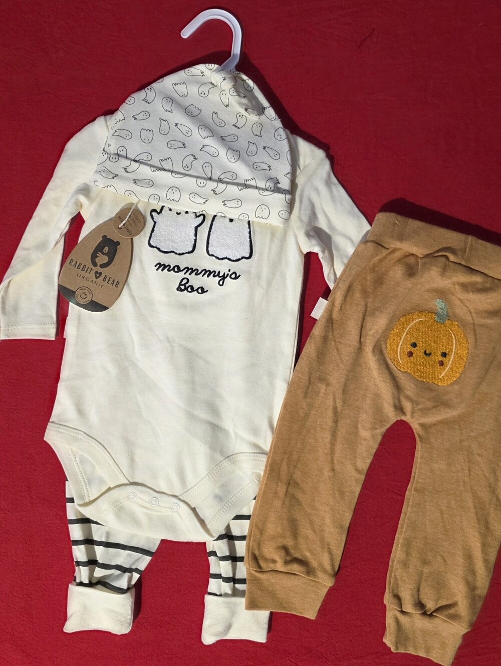 Rabbit & Bear Organic "Mommy's Boo" Baby One-Piece with Pants & Hat. Extra Pants